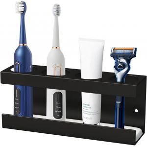 Porte-brosse à dents (noir 4 trous), support mural pour brosse à dents, support pour brosse à dents électrique, support pour brosse à dents électrique sans perçage pour salle de bain - Neuf