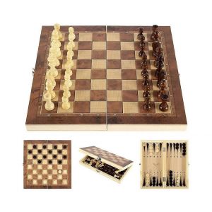 Jeu d'échecs 3 en 1, backgammon, dames, jeu d'échecs en bois, jeu de société - Neuf