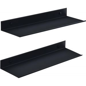 Etagere Douche Sans Percage,Metal Etagere Murale Noir Lot De 2,Etanche Etagere Salle De Bain 40cm,Moderne Étagère Flottante Pour Salon Cuisine Chambre Bureau Salle De Bains - Neuf
