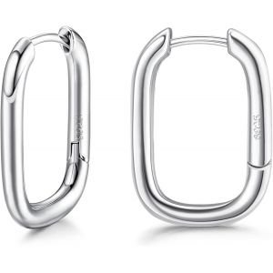 Kal-Boucles D'oreilles Créoles Huggie En Argent Sterling 925 Pour Femme Boucles D'oreilles Créoles Ovales Plaquées Or 18 Carats Boucles D'oreilles Huggie Géométriques En Forme De U - Neuf
