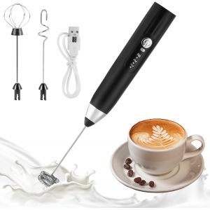 Mousseur &agrave; Lait &Eacute;lectrique Mousseur a Lait USB Rechargeable avec 3 T&ecirc;tes d'Agitation, Mini Fouet 3 Vitesses R&eacute;glables Mini Batteur &agrave; ?ufs &Eacute;lectrique pour Caf&eacute;, Matcha, Latte, Cappuccino - Neuf