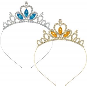 Kal-Lot De 2 Bandeau Tiare Strass Cristal Perle, Serre-Tête Princesse Couronne Pour Femme Et Fille, Tête Couronne Brillant Strass Alliage Pour Mariage, Couronne Princesse, Fête, Bal¿Or Et Bleu¿ - Neuf