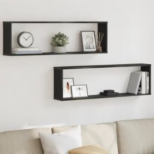 Étagères murales cube 2 pcs chêne noir 100x15x30 cm bois - Neuf