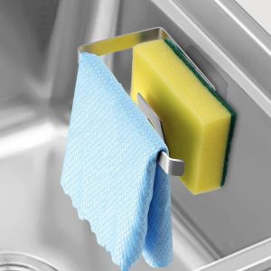 Eryi-Porte Éponge Évier Cuisine, Porte-Éponge, Porte-Éponge Auto-Adhésif, Rangement Evier Organisateur Cuisine, Support Pour Torchons, Porte-Éponge En Acier Inoxydable Pour Accessoires De Cuisine - Neuf