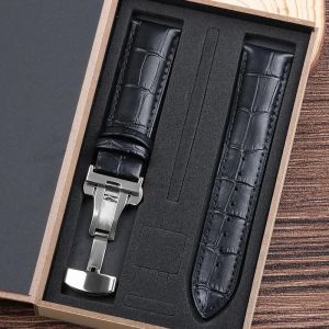 Typi-Bracelets De Montre En Cuir De Vache Véritable Avec Boîte,14mm 16mm 18mm 20mm 21mm 22mm 24mm,Bracelet De Montre Avec Fermoir Papillon,Ceinture|Bk-Sv|14mm - Neuf
