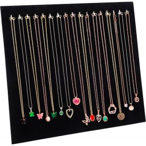 Velours Noir Porte Collier Chaine Bijoux - 37 X 30cm - Pr&eacute;sentoir Organisateur De Colliers Avec 17 Crochets - Porte Collier Pour La Maison Ou Le Commerce De D&eacute;tail - Neuf