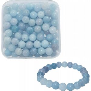 Sjzg-8mm Perles Pour Bracelets, 100 Pi&egrave;ces Perle Pierre Naturelle Rondes Perles Semi Precieuse Pour La Fabrication De Bijoux, Boucles D'oreilles Collier Diy (Pierre Pr&eacute;cieuse Aigue-Marine) - Neuf