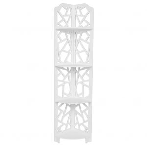 Hjlian Etagere D'angle Blanche A 4 Niveaux En Bois Et Plastique, Meuble De Rangement, Bibliotheque, Presentoir, Salle De Bain - Neuf