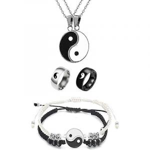 6 Pièces Yin Yang Cordon Réglable Assorti Bracelet Pendentif Collier Bague Bande Ensemble Cadeaux Pour Bff Amitié Petit Ami Petite Amie - Neuf