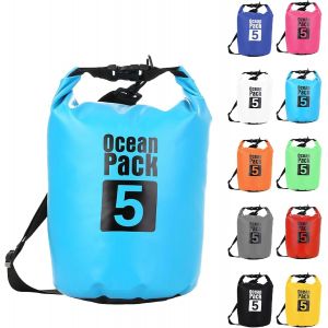 KALANKA-5L Sac étanche Polyvalent, 2L/5L/10L/15L/20L/30L Bleu Ciel Waterproof Dry Bag avec Longue Bandoulière Réglable Sac à Dos Confort Imperméable pour Bateau/Kayak/Pêche/Rafting/Natation/Camping/S - Neuf