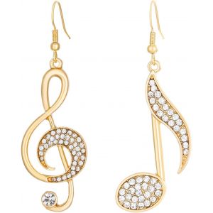 Kal-Boucles D'oreilles Asymétriques En Zircone Diamant Strass Symbole Musique Boucles D'oreilles Pendantes Mismatched Gold Note Hook Earrings Music Element Statement Earrings Bijoux Pour Femmes - Neuf