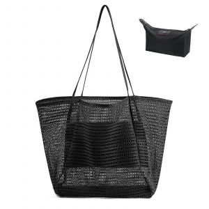 Sac de plage en maille grand avec poche int&eacute;rieure &agrave; fermeture &eacute;clair, 45 * 35 * 16 cm sac de plage femmes avec sac &agrave; cosm&eacute;tiques, grand sac de voyage sac de plage sacs &agrave; main pliables plage t - Neuf