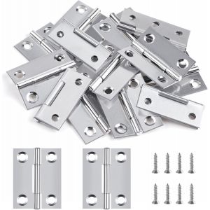 Lot de 24 charni&egrave;res de porte pliables en acier inoxydable - 38 mm x 30 mm - Mini anneaux pour portes, fen&ecirc;tres, armoires - Avec 96 vis - Neuf