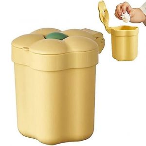 Petite corbeille à papier de bureau en forme de fleur avec couvercle, jaune, 1 pièce - Neuf