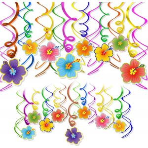 30 Pcs Suspendus Tourbillons Fleurs d'hibiscus Tourbillons Décorations de Plafond pour Fête de Luau Tiki Hawaïen Tropical Anniversaire Mariage Décorations Fête Fournitures - Neuf