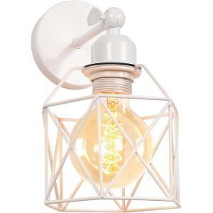 Applique Murale Vintage Industrielle Blanc Diamant Cage En M&eacute;tal Plafonnier Luminaire R&eacute;tro Applique Int&eacute;rieure D&eacute;coration Pour Salon Cuisine Couloir Chambre Caf&eacute; Bar (Blanc-1 Pack) - Neuf