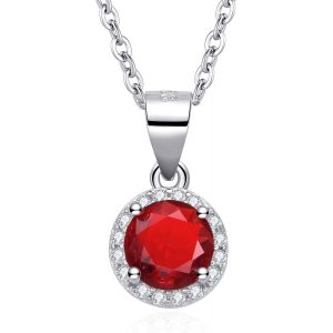 Collier Avec Pendentif Central Pierre Ronde Enrichi De Zircons Etincelants, Idées Cadeaux Bijoux Femme Argent 925 Et Acier Inoxydable, Longueur 45cm + 5cm - Neuf