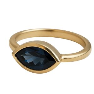 Yemaesre-Bague En Argent Sterling Plaqué Or Avec Topaze Bleue De Londres Marqu - Pierre Précieuse Naturelle Élancée - Élégance Contemporaine Pour Femme (Us Size 6 / Diameter 16.5 / Eu 52) - Neuf