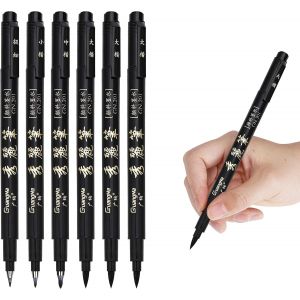 Khkui-Stylo De Calligraphie 4 Tailles Ensemble De Pinceau Marqueur Noirs Pour Lettrage, Journalisation, Signature, Dessin D' Art 6pcs - Neuf