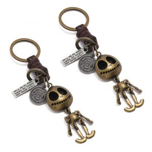 Lot De 2 Porte-Clés Vintage En Métal Avec Tête De Mort Pour Homme Et Femme, Idéal Pour Clés De Voiture, Sac À Dos, Portefeuille, Cadeau D'anniversaire, En Cuir De Vache, Décoration D'halloween - Neuf