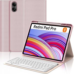 Clavier pour Redmi Pad Pro 12.1""/Xiaomi Poco Pad 2024, &Eacute;tui Clavier pour Xiaomi Redmi Pad Pro Magn&eacute;tique Bluetooth Amovible Fran&ccedil;ais AZERTY Layout, Rose - Neuf