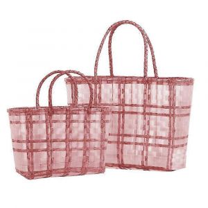 Sac à main tissé pour femme, en plastique, motif à carreaux, idéal pour les vacances à la plage - Neuf