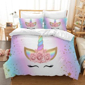 Sjzg-Parure De Lit 3 Pi&egrave;ces En Microfibre Avec Housse De Couette Et Taie D'oreiller, Motif De Motocross Licorne Pour Enfants (Licorne En Soie, 200 X 200 Cm) - Neuf