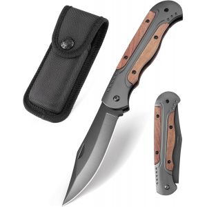 Ytfhg-Couteau Pliant A-11, Couteau De Poche En Acier 420c, Pliant Avec Clip Et Étui En Nylon, Manche En Bois Et Aluminium - Neuf