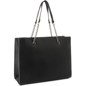 Kalanka-Sac &Agrave; Main Femmes Cha&icirc;ne Avec Bandouli&egrave;re - Cabas Cours Filles Grand Format A4 Lyc&eacute;e - Shopper Fourre-Tout Taille Xl - Port&eacute; Epaule Ville Pu Cuir - Chic Et Tendance - Noir - Neuf