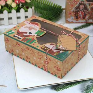 Bo&icirc;te &Agrave; Biscuits De Bonbons De No&euml;l Avec Fen&ecirc;tre Transparente Et Rubans Bo&icirc;te En Papier Kraft Pour Offrir Des Cadeaux Fournitures De F&ecirc;te De No&euml;l Nouveau - Neuf
