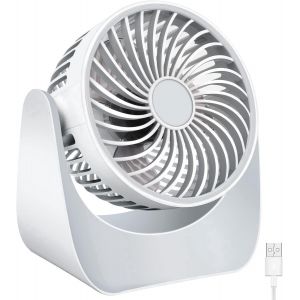 Ventilateur USB, petit ventilateur, rotation &agrave; 360&deg;, portable et silencieux, mini ventilateur USB, 3 vitesses, c&acirc;ble USB de 1,5 m, id&eacute;al pour le bureau, la voiture, les voyages et le camping (blanc). - Neuf