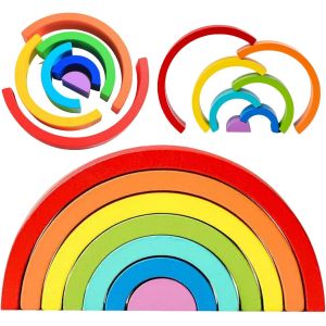 KAL-Arc-En-Ciel En Bois,Jeu D'Empilage Arch,Jouet &Eacute;ducatif Cadeau,Montessori Puzzle De Nidification Bloc De Construction,Jeu D'Empilage Arch Jouet,Puzzle De Nidification Bloc,Jouet Pour B&eacute;b&eacute;s - Neuf