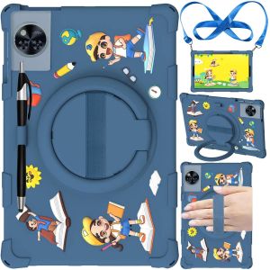 Coque pour Tablette DOOGEE U11/U11 Pro 2025 11 Pouces &Eacute;tui en Silicone Souple avec Porte-Stylet, Support Rotatif &agrave; 360&deg; et Dragonne, Bandouli&egrave;re et Stylet, Bleu Marine - Neuf