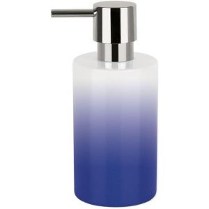 KAL-Distributeur De Savon Liquide U201EtubeU201C Céramique Distributeur De Lotion Avec Doseur En Abs Chromé Capacité 300 Ml (Øxh): 7 X 16 Cm - Bleu/Blanc - Neuf