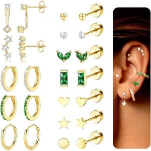 Kal-Paires Boucles D'oreilles Femme Acier Inoxydable Piercing Oreille Acier Inoxydable Bijoux Acier Inoxydable Femme Lot Boucle D'oreille Argent/Or - Neuf