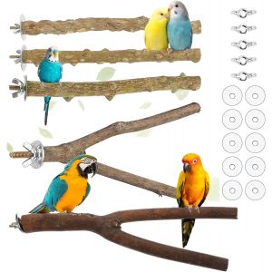 Chenquansarl-5 Pièces Perchoir Perroquet En Bois Naturel Perchoir À O Aux Perroquet Jouet Branches Facile À Installer Pieds Perchoirs Pour Cages À O Aux Pour Petites Perruches, Calopsittes, Conures - Neuf
