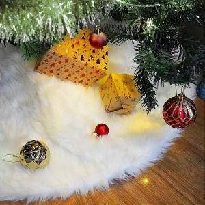 Jupe de sapin de No&euml;l blanche de 91 cm (36 pouces) - Jupe en fausse fourrure peluche - D&eacute;coration de sapin de No&euml;l pour les f&ecirc;tes de fin d'ann&eacute;e, &agrave; l'int&eacute;rieur comme &agrave; l'ext&eacute;rieur - Joyeux No&euml;l - Neuf