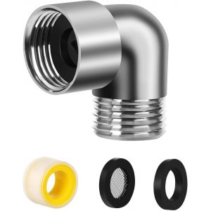 TZF-Adaptateur de douchette &agrave; 90 &deg;, adaptateur de raccord de tuyau de douche avec rondelles, adaptateur de pommeau de douche &agrave; effet pluie, pi&egrave;ce articul&eacute;e, raccord coud&eacute; pour douchette, douchette mu - Neuf
