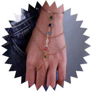 Eryi-Boho Bracelet Anneau De Doigt En Couches Bracelet De Harnais De Chaîne De Main D'esclave En Or Bracelet De Chaîne Doigt Cristal Coloré Bracelet Cristal Arc Ciel Bijoux Pour Femmes Et Filles - Neuf