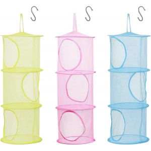 3 Pcs Filet De Rangement Pour Enfants,Panier En Maille Pliable Rangement De Jouets Suspendus Avec Crochet En S Pour Jouets En Peluche Petit - Neuf