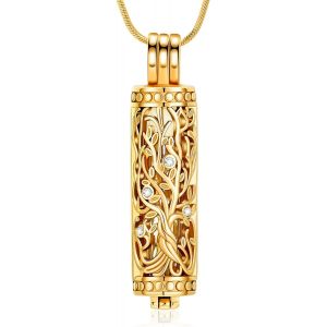 Trahoo-Collier Avec Pendentif Urne Funéraire Avec Fiole Cylindrique Creuse - Bijou Funéraire Pour Cendres - Pour Homme Et Femme - Neuf