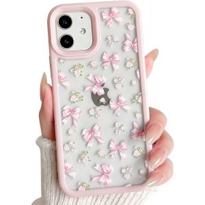 KALANKA-Coque pour iPhone 12/12 Pro Mignonne Transparente N?ud Ruban Fleur Floral pour Femmes Filles Esthétique Bordure Rose Antichoc Doux TPU+PC Étui de Téléphone de Protection - Rose - Neuf