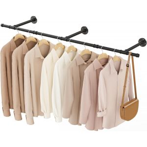 MEVRONISSHOP-Tringle a Vetement Industriel, Penderie Murale 150cm, Portant à Vêtement, Portemanteaux Muraux, pour Salon, Chambre, Gain de Place, Montage Facile, Robuste et Durable, Beige - Neuf
