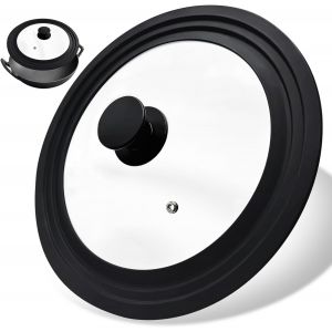 Jexnovashop-Couvercle Universel, Couvercle De Casserole Avec Rebord En Silicone Résistant À La Chaleur Et Trou Vapeur, Couvercle Casserole En Verre Pour Poêles Et Casseroles De Ø 24/26/28 Cm - Neuf