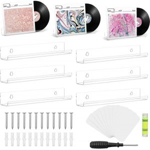 CAUC-Lot de 6 Support Vinyle Mural Adhesif et Perfor&eacute;e,Etagere Transparente Pop Vinyle 30 cm,&Eacute;tag&egrave;re Vinyle Murale sans Percage pour Espositore Photo/Disque Vinyle/Livre de Chambre Salon Salle &agrave; Mang - Neuf