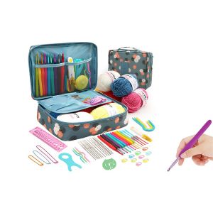 Kit De Crochet 58 Pi&egrave;ces Avec Sac De Rangement Et Accessoires Pour D&eacute;butants, Comprenant Crochets, Laine Et Outils - Neuf