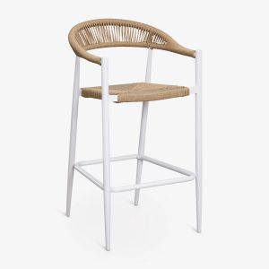 Pack de 2 tabourets hauts en aluminium et rotin synth&eacute;tique Amatria Blanc Gardenia - Neuf