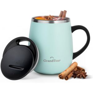 SJZG-Tasse &Agrave; Caf&eacute; Isotherme Avec Poign&eacute;e Et Couvercle Coulissant Pour Verre &Agrave; Vin Anti-&Eacute;claboussures De 473 Ml U2013 Gobelet Thermique En Acier Inoxydable &Agrave; Double Paroi Sous Vide Pour Garder Les - Neuf