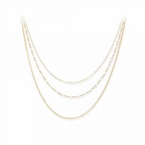 Collier Argent Dor&eacute; Triple Collier Petite Perles Pierre De Lune Blanche - Neuf