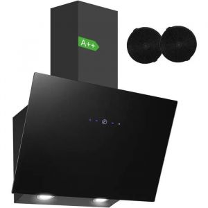 Hotte aspirante 60cm, avec filtres,hotte inclinée avec efficacité A++,Recyclage avec Filtre à Charbon,Touche Tactile,Noir - Neuf